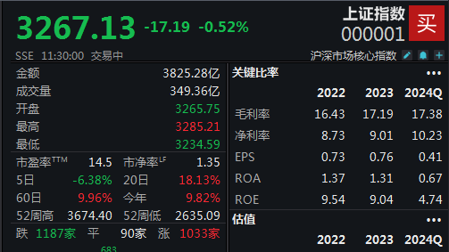 
          
            两市分歧略加大，沪指半日下跌0.52%
        