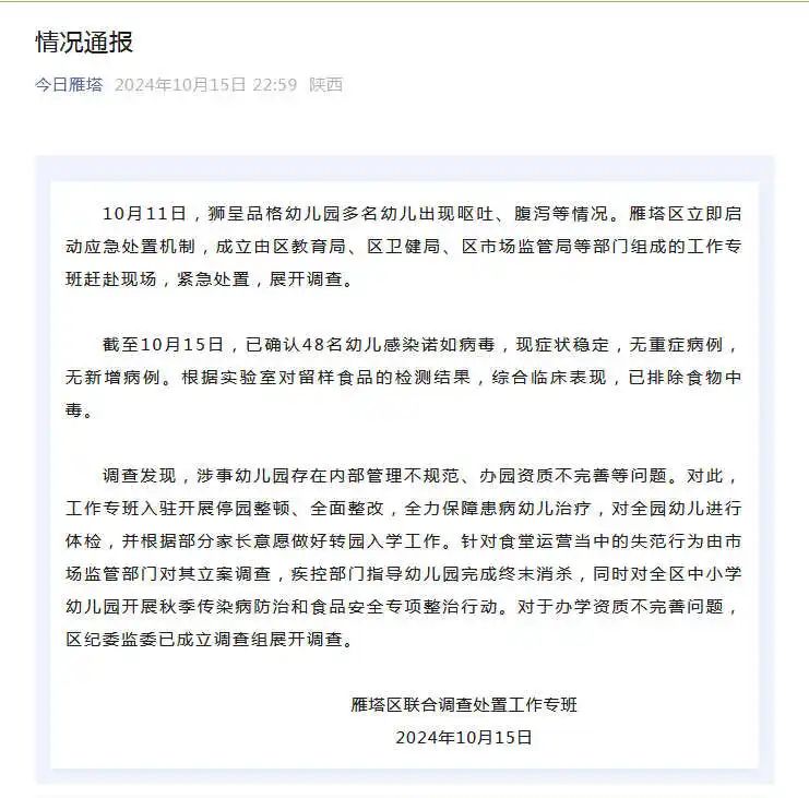 
          
            幼儿园48名幼儿上吐下泻，官方通报：确认感染诺如病毒，涉事幼儿园办园资质不完善！
        