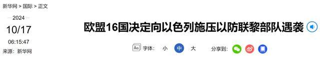 欧盟16国决定向以色列施压 保护联黎部队安全