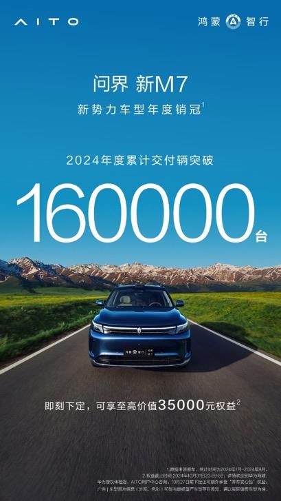 2024年问界新M7系列交付16万辆  持续领跑新势力