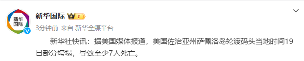 美国佐治亚州萨佩洛岛轮渡码头部分垮塌，导致至少7人死亡